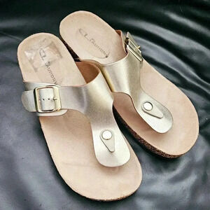 CL Laundry Strap Thong Cork Sandal Sz 7 US Metallic Gold .